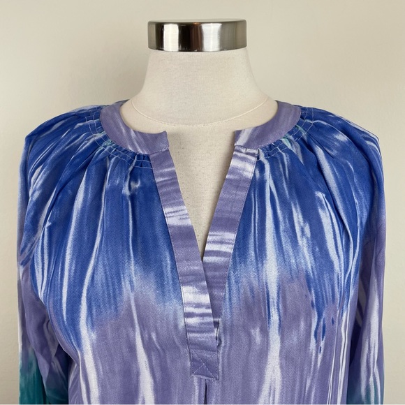 Shenanigans Blue Purple Green Stripe Ombre Long Sleeve Blouse Top New Women - Picture 4 of 7